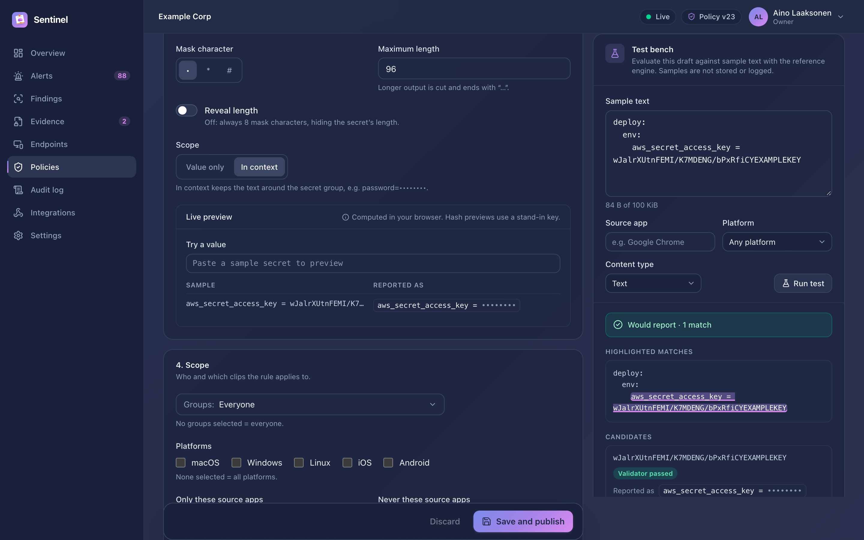 Rule editor test bench